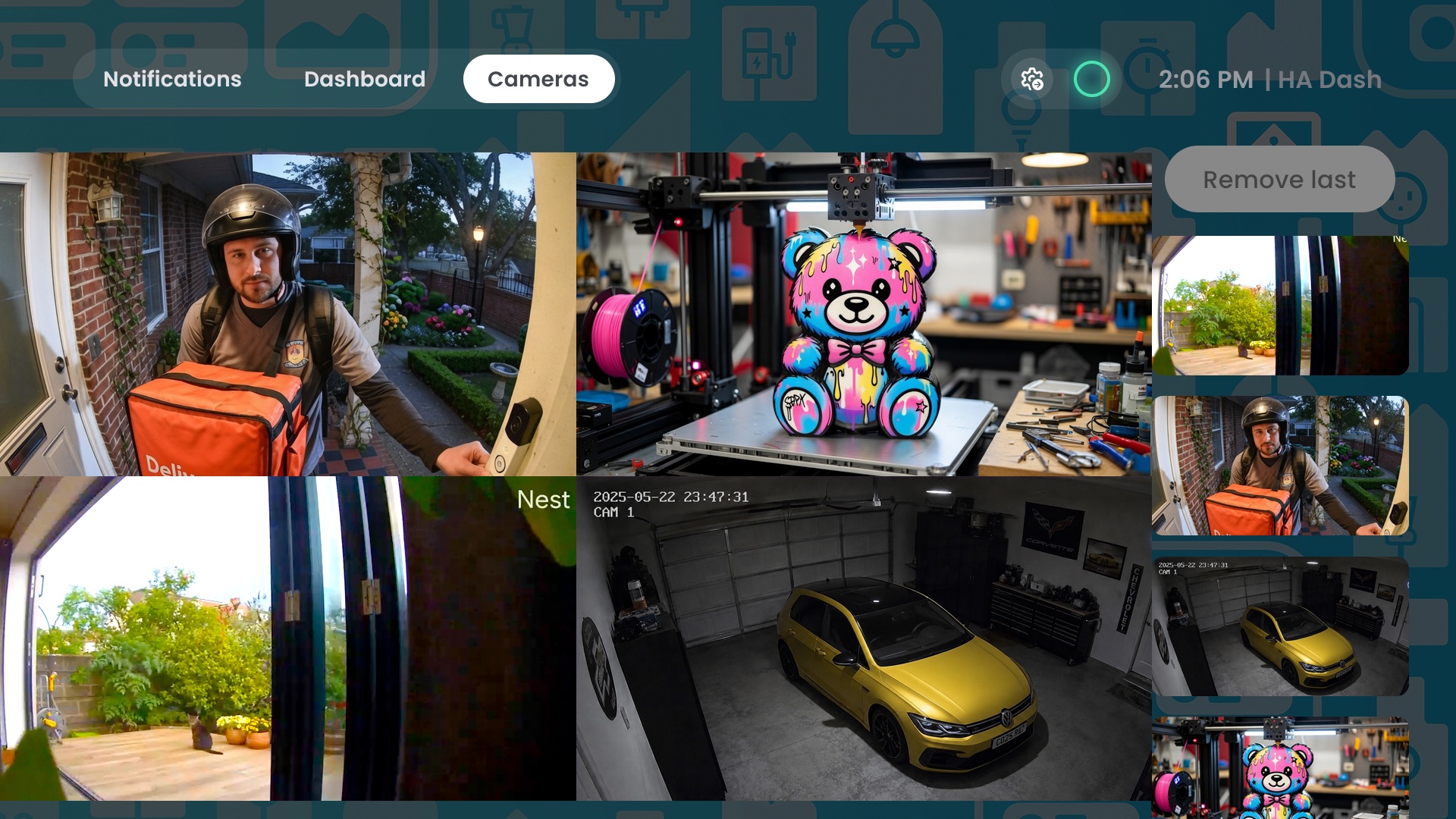 Live camera feeds filling the screen, with the rest of the cameras listed down the side